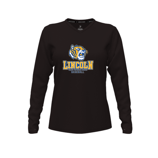 [CUS-DFW-TEES-PER-VNK-LSL-BLK-FYXS-LOGO1] Decker Performance T-Shirt (Female Youth XS, Black, V Neck, Logo 1, Long Sleeve)